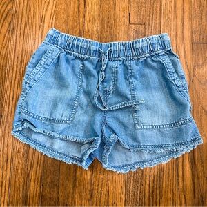 For The Republic Light Blue Denim Drawstring Frayed Hem Shorts